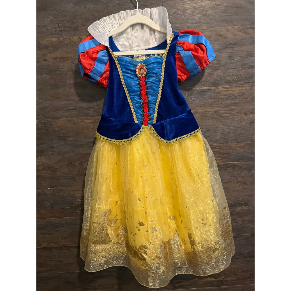 Disney Store Snow White Princess Costume Dress Kids XS 4 Blue Yellow Velvet Gold
